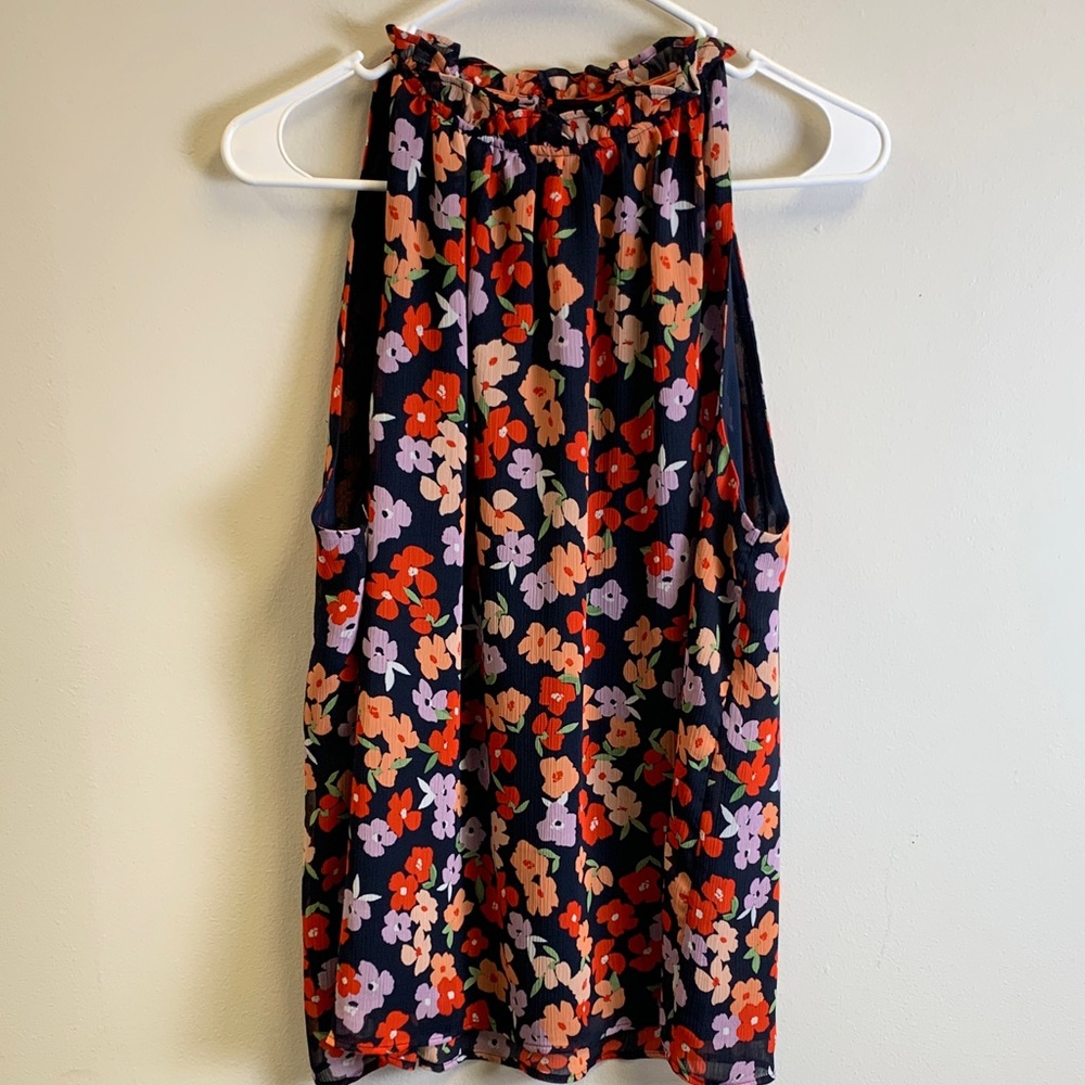 Ann Taylor Factory Navy Floral Halter Blouse